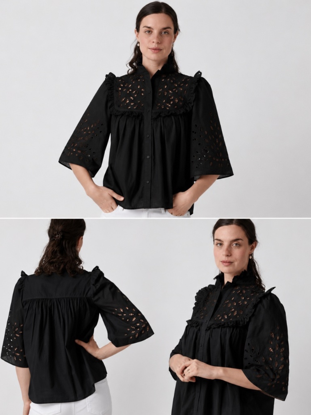 V.De.Vinster Black Cotton Eyelet Blouse